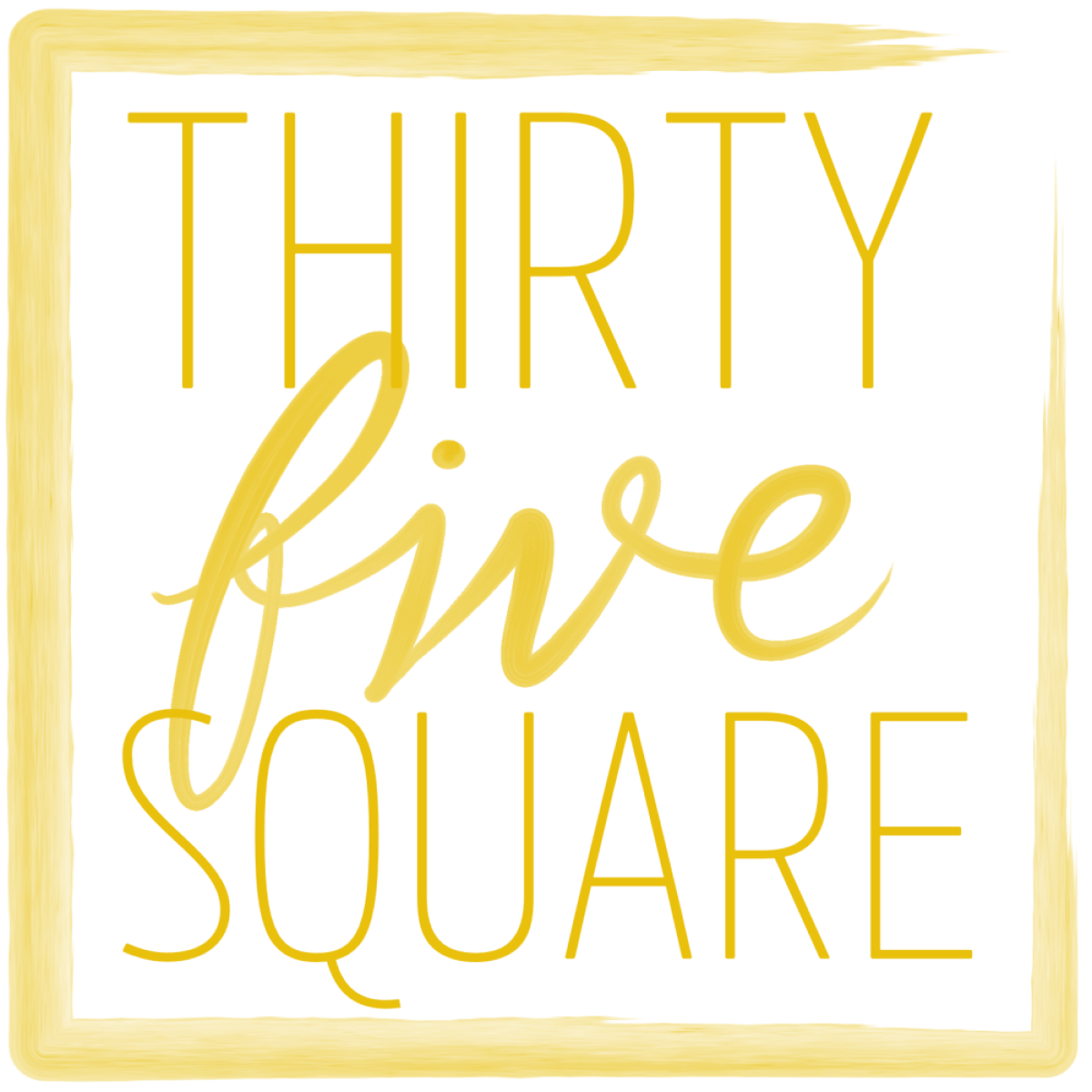 The Thirty Five Square logo is the business name inside a watercolour square
